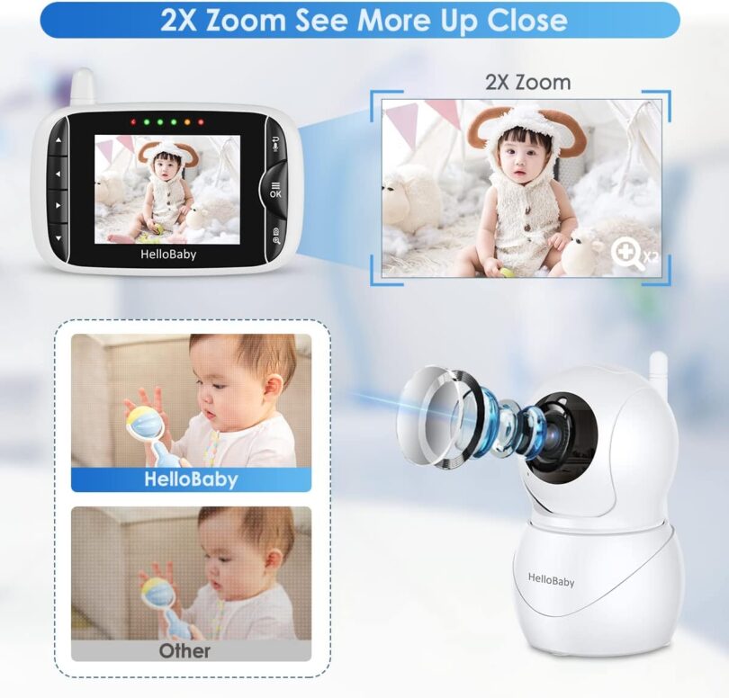 HelloBaby Monitor with Camera and Audio, IPS Screen LCD Display Video Baby Monitor No WiFi Infrared Night Vision, Temprature Screen Lullaby, Two Way Audio and VOX Mode (HB66pro) - Image 2